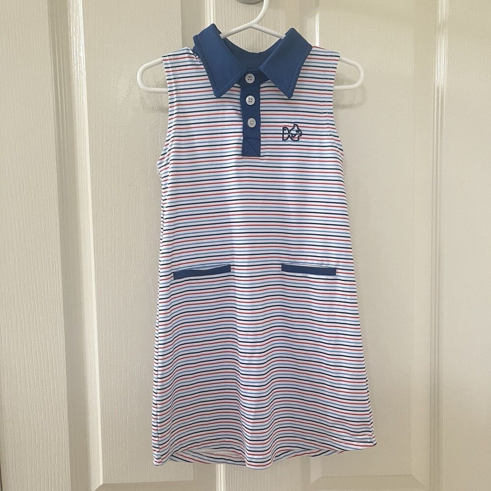 Prodoh America Striped Performance Polo Dress Red White and Blue Girls Size 4T